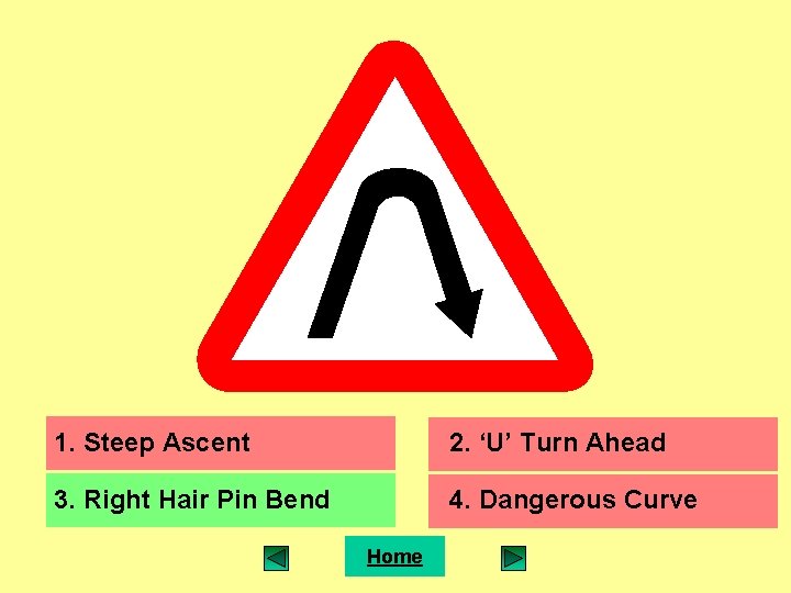 1. Steep Ascent 2. ‘U’ Turn Ahead 3. Right Hair Pin Bend 4. Dangerous
