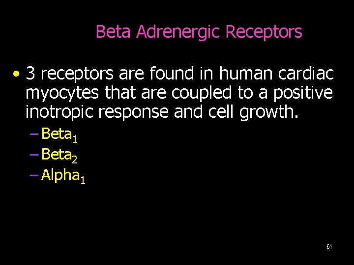 Beta Adrenergic Receptors • 3 receptors are found in human cardiac myocytes that are