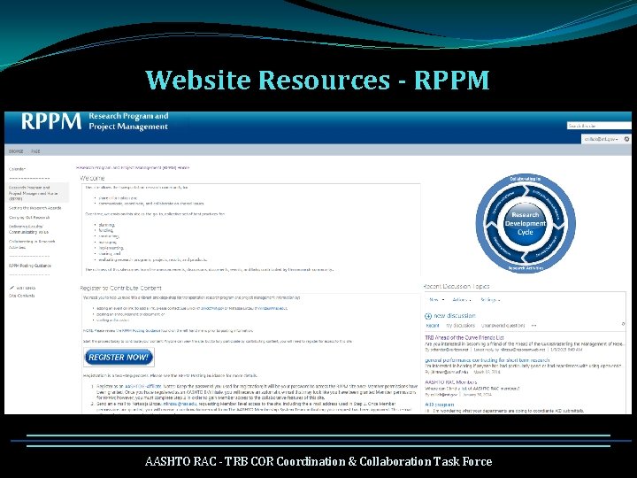 Website Resources - RPPM AASHTO RAC - TRB COR Coordination & Collaboration Task Force