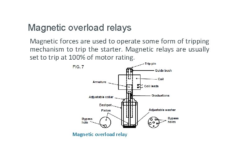 Magnetic overload relays Magnetic forces are used to operate some form of tripping mechanism