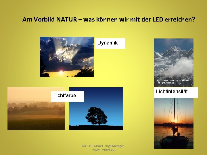 Am Vorbild NATUR – was können wir mit der LED erreichen? Dynamik Lichtintensität Lichtfarbe