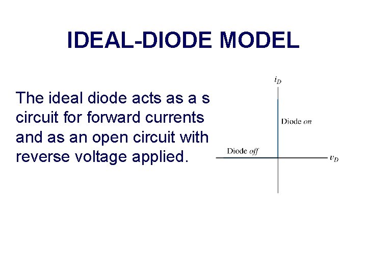 IDEAL-DIODE MODEL The ideal diode acts as a short circuit forward currents and as