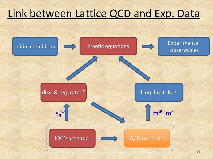 Link between Lattice QCD and Exp. Data Experimental observables Kinetic equations Initial conditions diss.