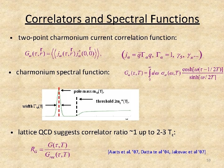 Correlators and Spectral Functions • two-point charmonium current correlation function: • charmonium spectral function: