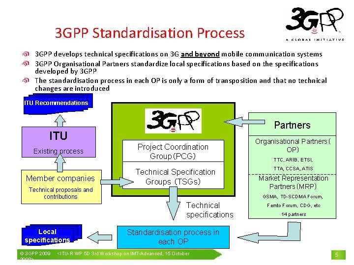 3 GPP Standardisation Process 3 GPP develops technical specifications on 3 G and beyond