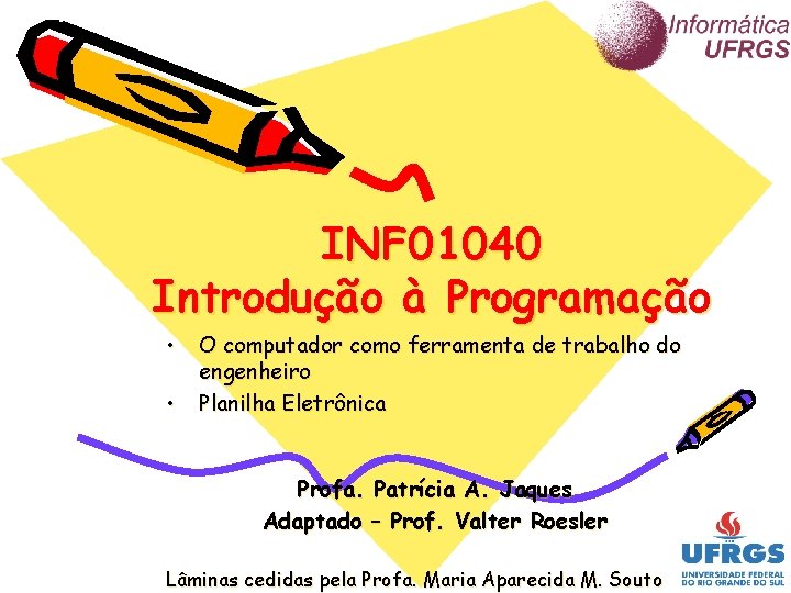 INF 01040 Introdução à Programação • • O computador como ferramenta de trabalho do