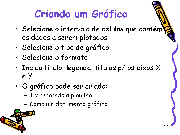 Criando um Gráfico • Selecione o intervalo de células que contém os dados a