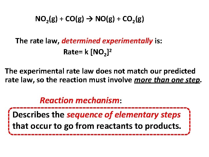 NO 2(g) + CO(g) → NO(g) + CO 2(g) The rate law, determined experimentally