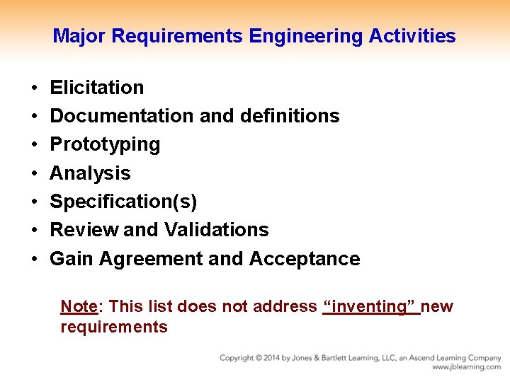 Major Requirements Engineering Activities • • Elicitation Documentation and definitions Prototyping Analysis Specification(s) Review Major Requirements Engineering Activities • • Elicitation Documentation and definitions Prototyping Analysis Specification(s) Review