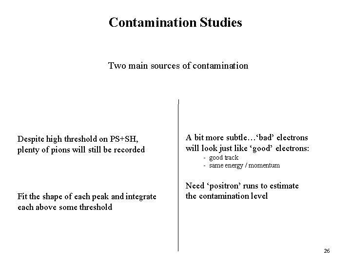 Contamination Studies Two main sources of contamination Despite high threshold on PS+SH, plenty of