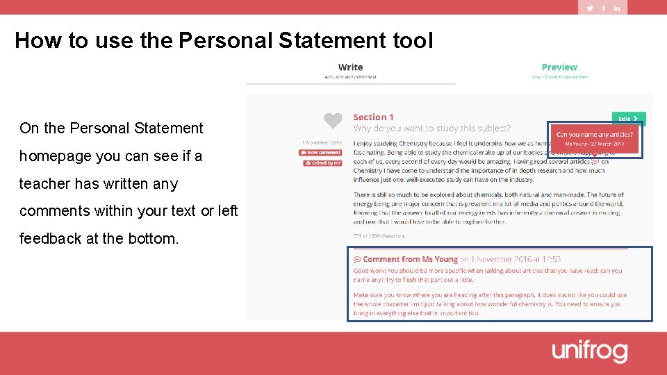 How to use the Personal Statement tool On the Personal Statement homepage you can