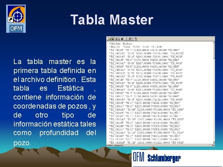Tabla Master La tabla master es la primera tabla definida en el archivo definition.