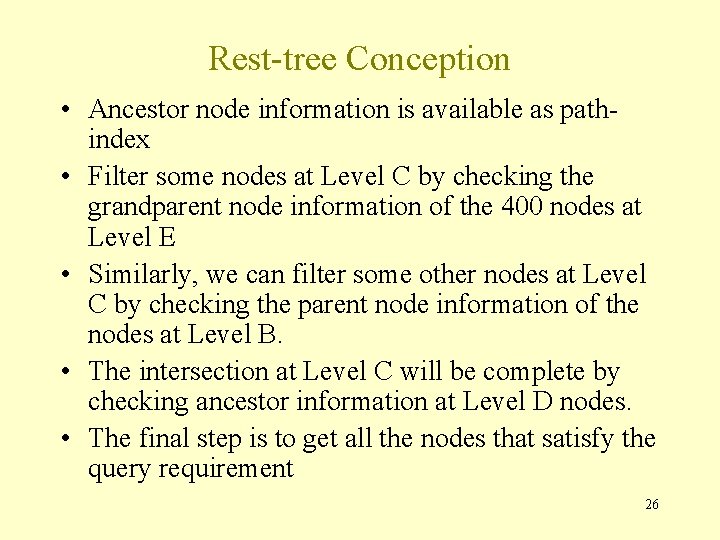 Rest-tree Conception • Ancestor node information is available as pathindex • Filter some nodes