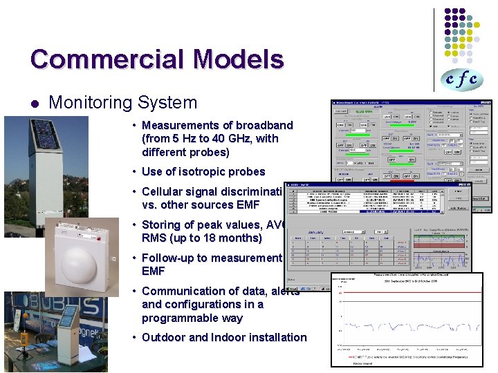 Commercial Models l Monitoring System • Measurements of broadband (from 5 Hz to 40