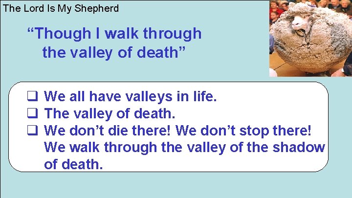 The Lord Is My Shepherd “Though I walk through the valley of death” q