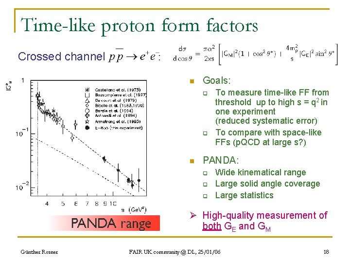 Time-like proton form factors Crossed channel : n Goals: q q n To measure