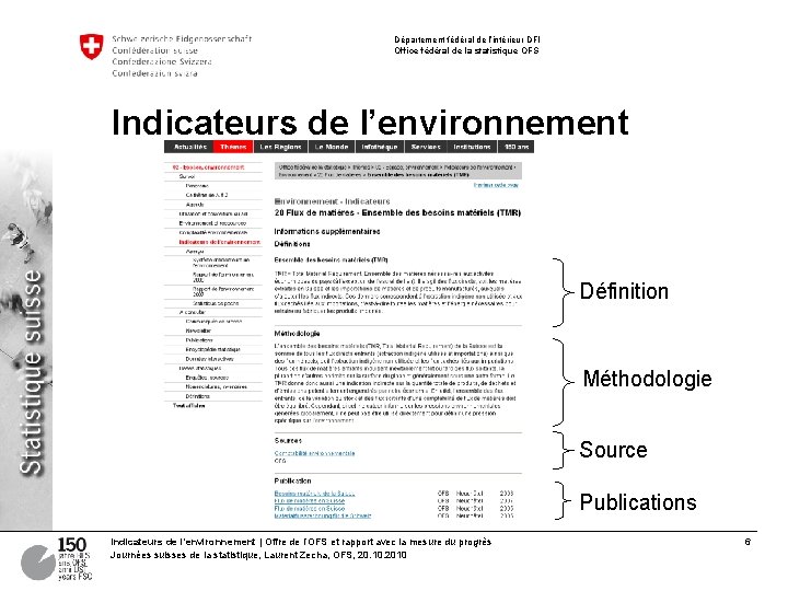 Département fédéral de l’intérieur DFI Office fédéral de la statistique OFS Indicateurs de l’environnement