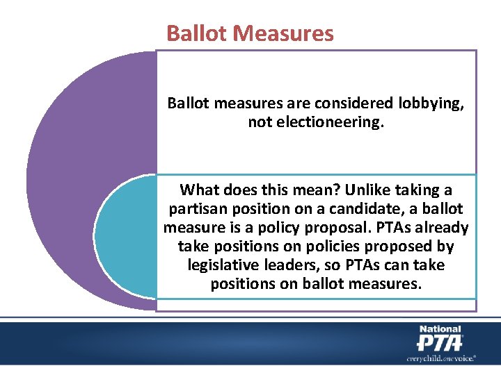 Ballot Measures Ballot measures are considered lobbying, not electioneering. What does this mean? Unlike