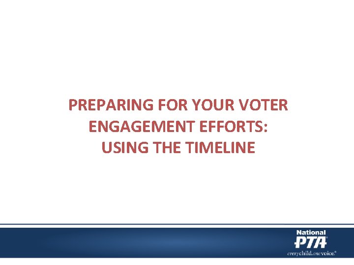 PREPARING FOR YOUR VOTER ENGAGEMENT EFFORTS: USING THE TIMELINE 