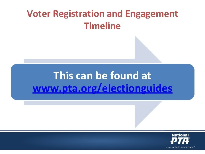 Voter Registration and Engagement Timeline This can be found at www. pta. org/electionguides 