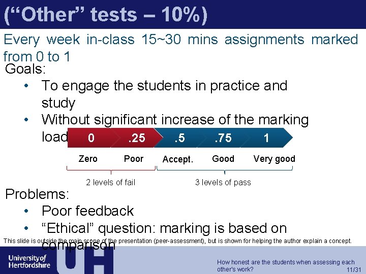 (“Other” tests – 10%) Every week in-class 15~30 mins assignments marked from 0 to