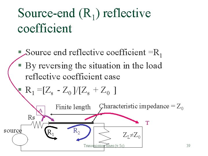 Source-end (R 1) reflective coefficient § Source end reflective coefficient =R 1 § By