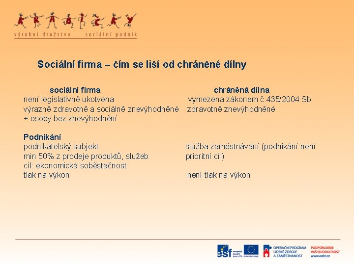 Sociální firma – čím se liší od chráněné dílny sociální firma není legislativně ukotvena