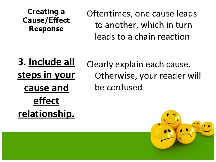 Creating a Cause/Effect Response Oftentimes, one cause leads to another, which in turn leads