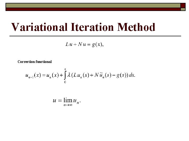 Variational Iteration Method Correction functional 