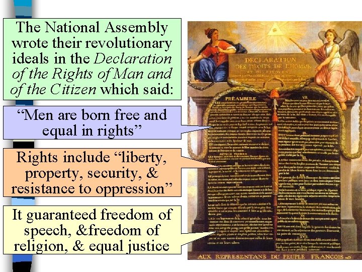 The National Assembly wrote their revolutionary ideals in the Declaration of the Rights of