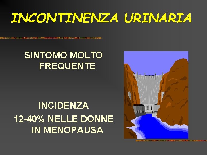 INCONTINENZA URINARIA SINTOMO MOLTO FREQUENTE INCIDENZA 12 -40% NELLE DONNE IN MENOPAUSA 