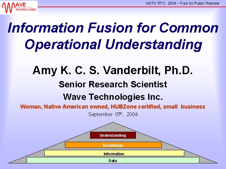 NATO RTO 2004 – Free for Public Release Information Fusion for Common Operational Understanding