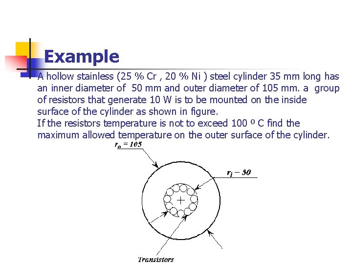 Example A hollow stainless (25 % Cr , 20 % Ni ) steel cylinder