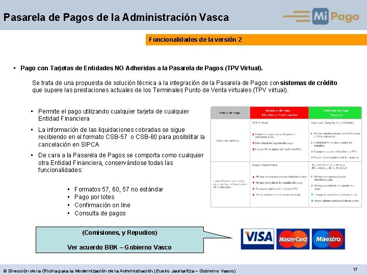 Pasarela de Pagos de la Administración Vasca Funcionalidades de la versión 2 • Pago