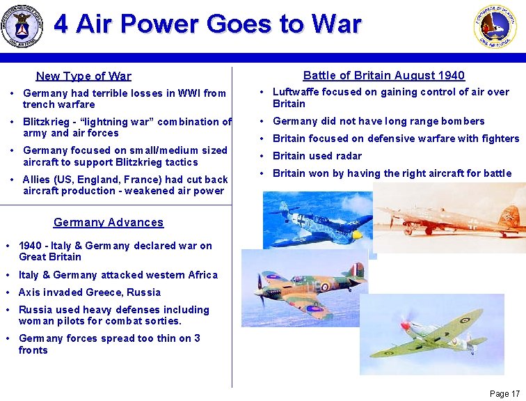 4 Air Power Goes to War New Type of War Battle of Britain August