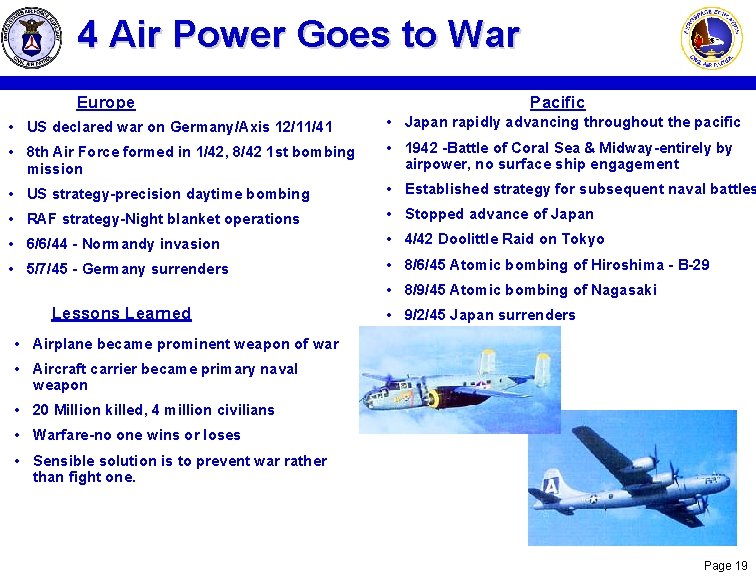 4 Air Power Goes to War Europe Pacific • US declared war on Germany/Axis