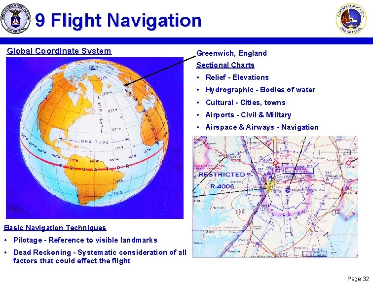 9 Flight Navigation Global Coordinate System Greenwich, England Sectional Charts • Relief - Elevations