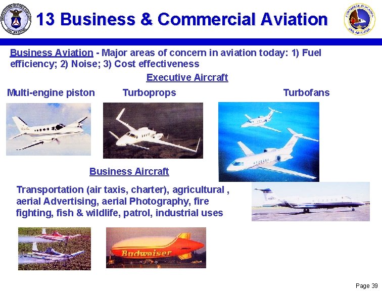 13 Business & Commercial Aviation Business Aviation - Major areas of concern in aviation