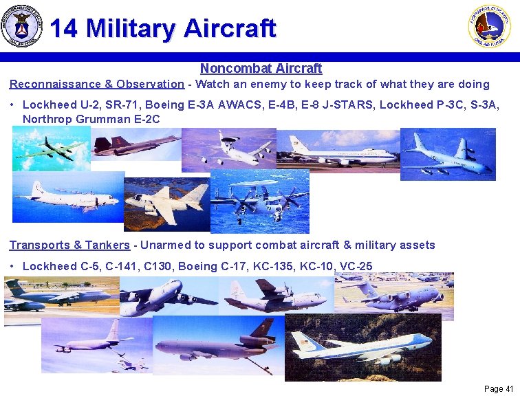 14 Military Aircraft Noncombat Aircraft Reconnaissance & Observation - Watch an enemy to keep