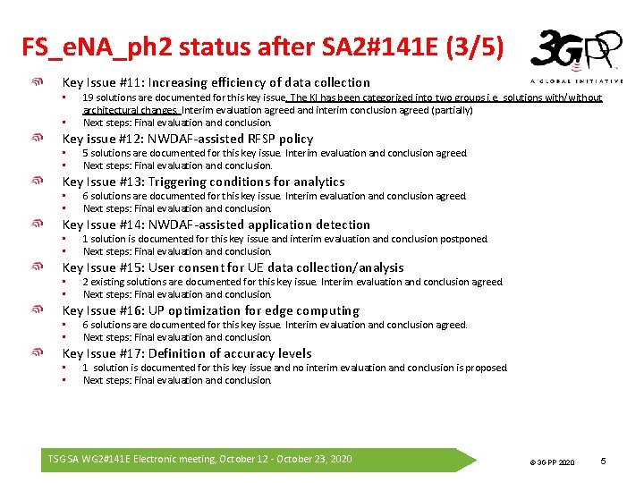 FS_e. NA_ph 2 status after SA 2#141 E (3/5) Key Issue #11: Increasing efficiency