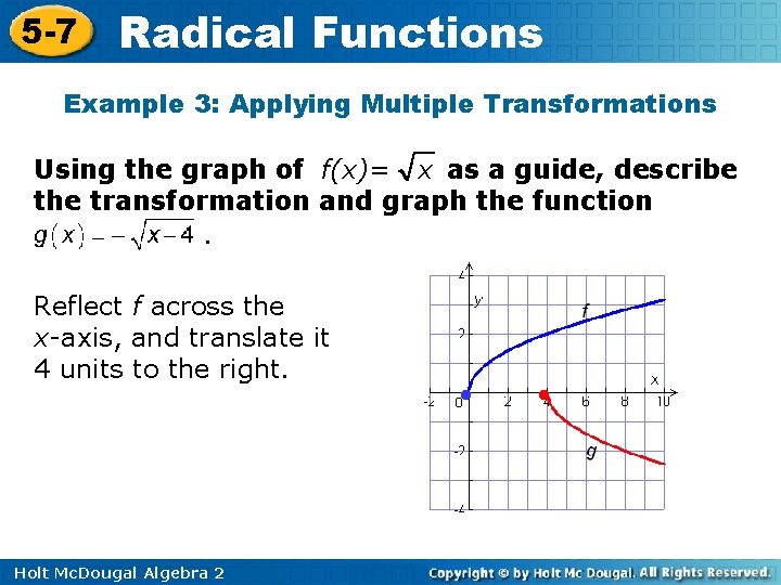 5 -7 Radical Functions Example 3: Applying Multiple Transformations Using the graph of f(x)=