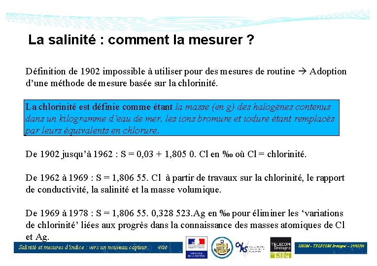 La salinité : comment la mesurer ? Définition de 1902 impossible à utiliser pour