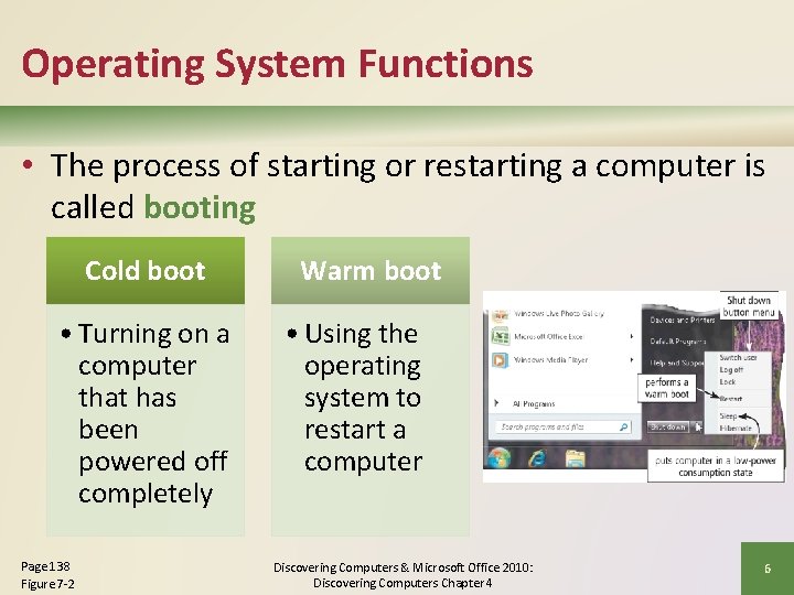 Operating System Functions • The process of starting or restarting a computer is called