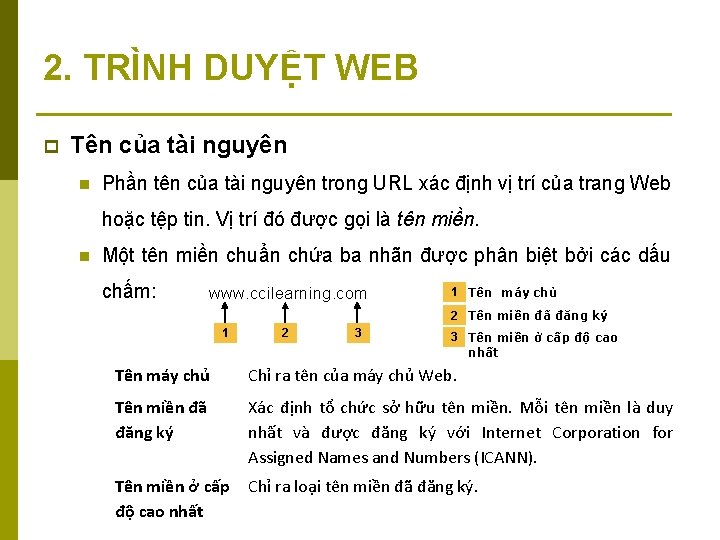 2. TRÌNH DUYỆT WEB p Tên của tài nguyên n Phần tên của tài