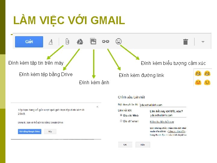 LÀM VIỆC VỚI GMAIL Đính kèm tập tin trên máy Đính kèm biểu tượng