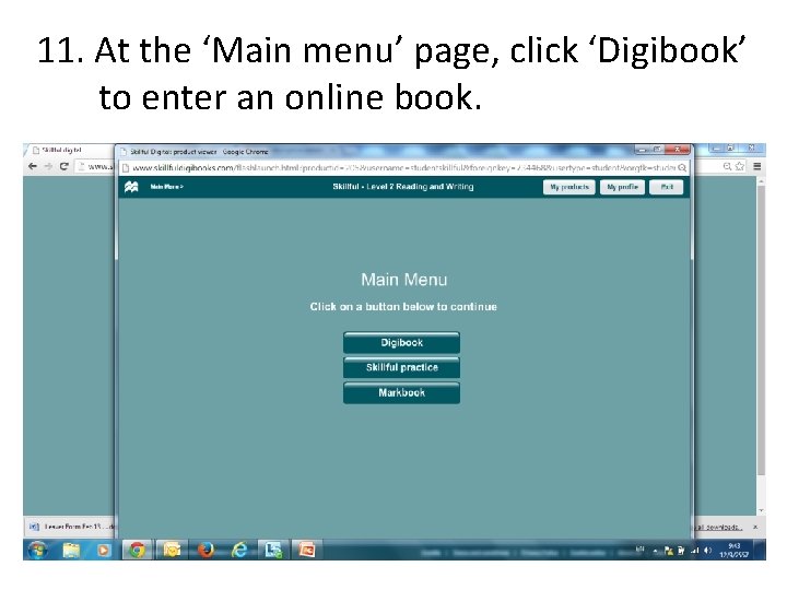 11. At the ‘Main menu’ page, click ‘Digibook’ to enter an online book. 