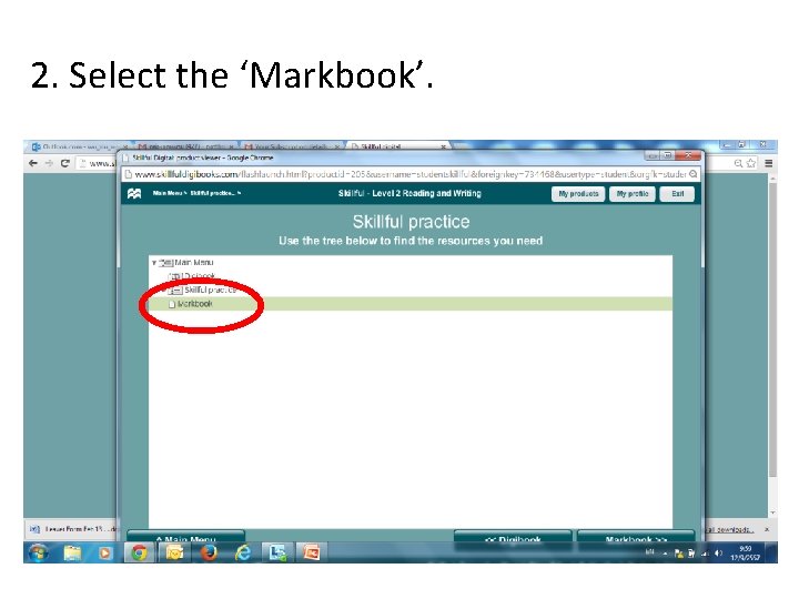 2. Select the ‘Markbook’. 