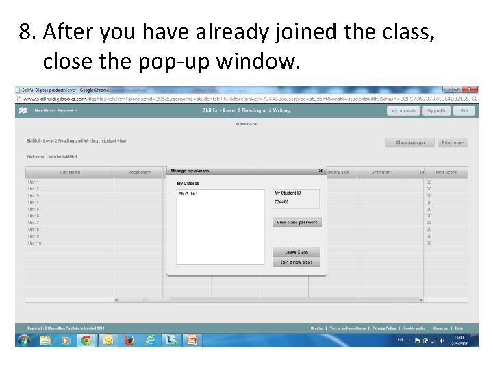 8. After you have already joined the class, close the pop-up window. 