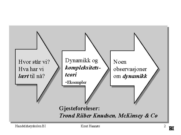 Hvor står vi? Hva har vi lært til nå? Dynamikk og kompleksitetsteori -Eksempler Noen