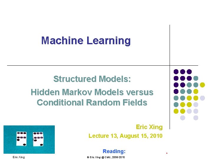 Machine Learning Structured Models: Hidden Markov Models versus Conditional Random Fields Eric Xing Lecture